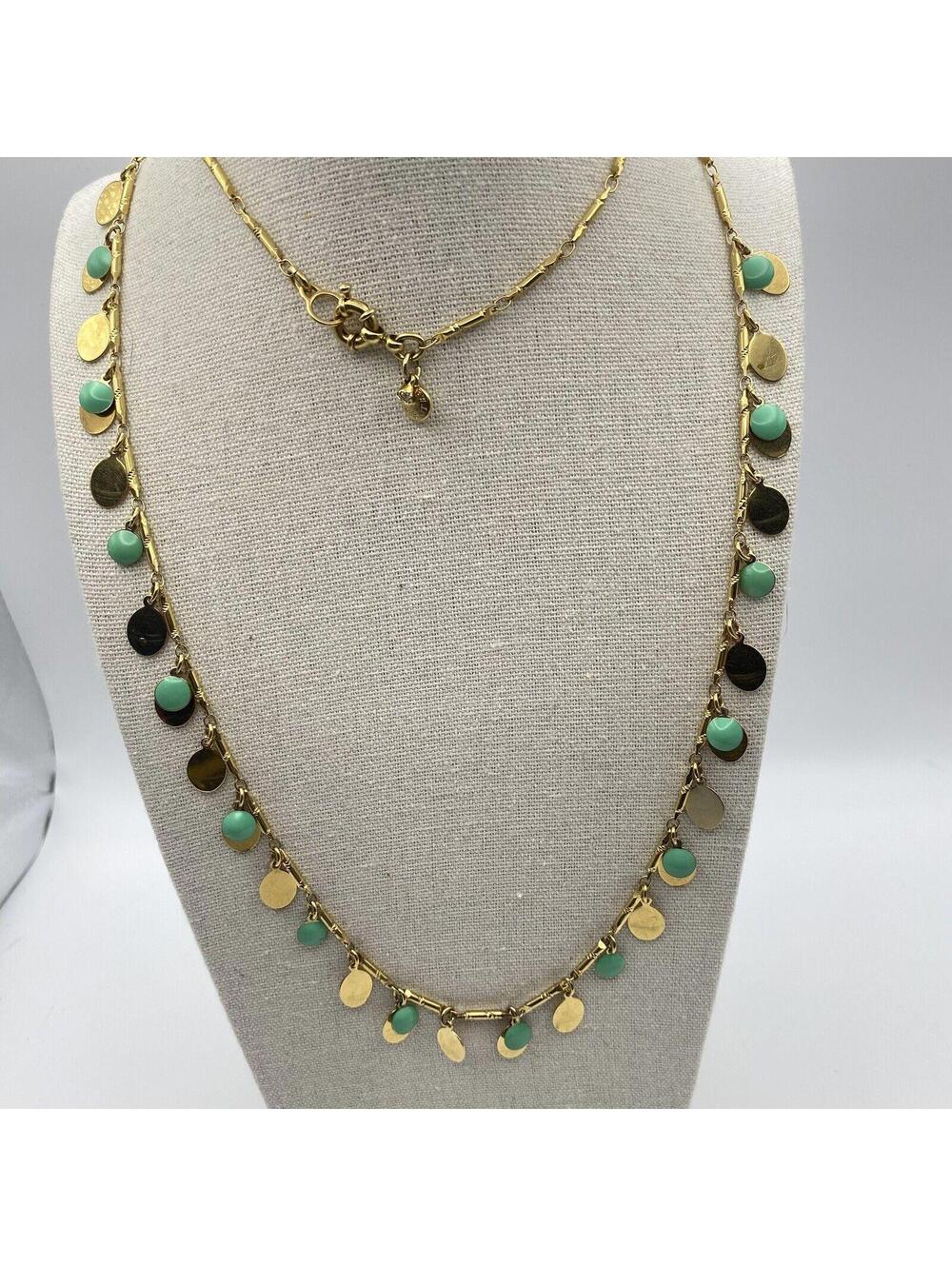 J. Crew Necklace Green Fringe Discs Gold Tone 34" Modern Costume Jewelry